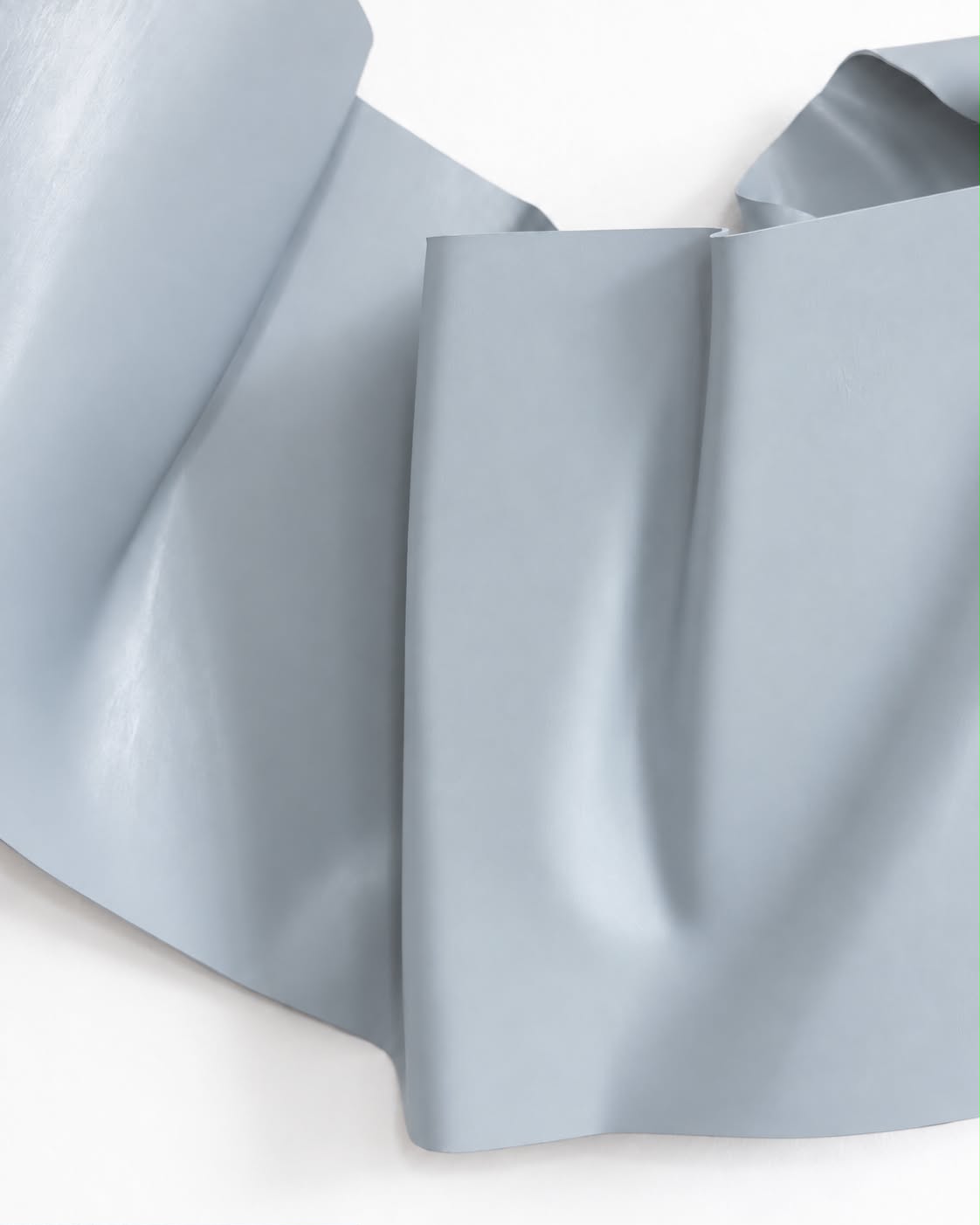 Folded pale blue form on white by Krista Haldenby